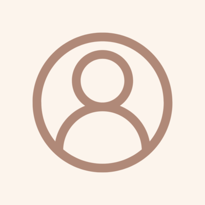 Brown outlined user icon on a beige background.