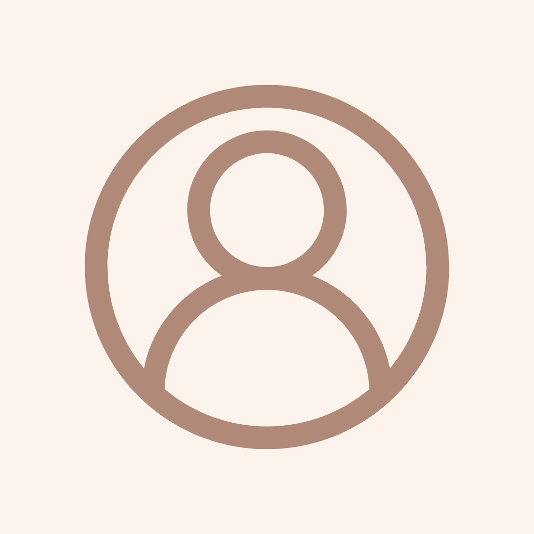 Brown outlined user icon on a beige background.