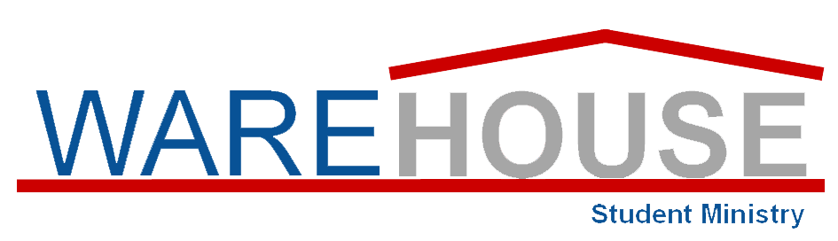 WAREHOUSE Student Ministry logo with a red roof graphic over the text.